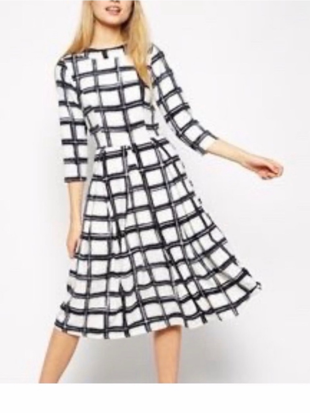 ASOS Women’s Black & White Check Midi Dress Size 4